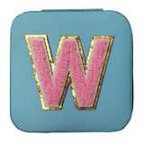 Initial W Blue PU Leather Jewellery Box 10cm