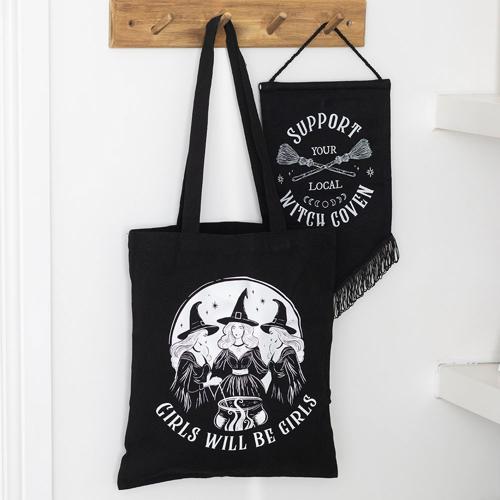 Girls Will Be Girls Witchy Polycotton Tote Bag Black