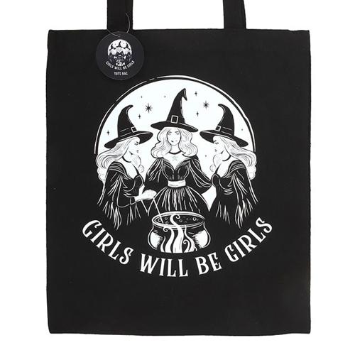 Girls Will Be Girls Witchy Polycotton Tote Bag Black