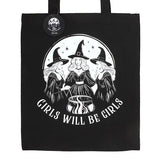 Girls Will Be Girls Witchy Polycotton Tote Bag Black