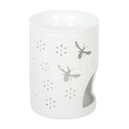 White Bee And Flower Ceramic Wax Warmer And Oil Burner 11.5cm