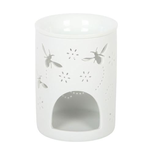 White Bee And Flower Ceramic Wax Warmer And Oil Burner 11.5cm