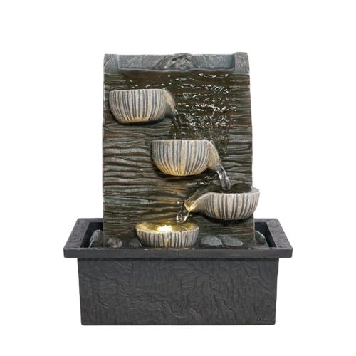 Tiered Diya Indoor Polyresin Fountain With Warm Light 23cm