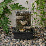 Tiered Diya Indoor Polyresin Fountain With Warm Light 23cm