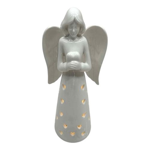 Ceramic LED Angel Figurine With Heart 23cm
