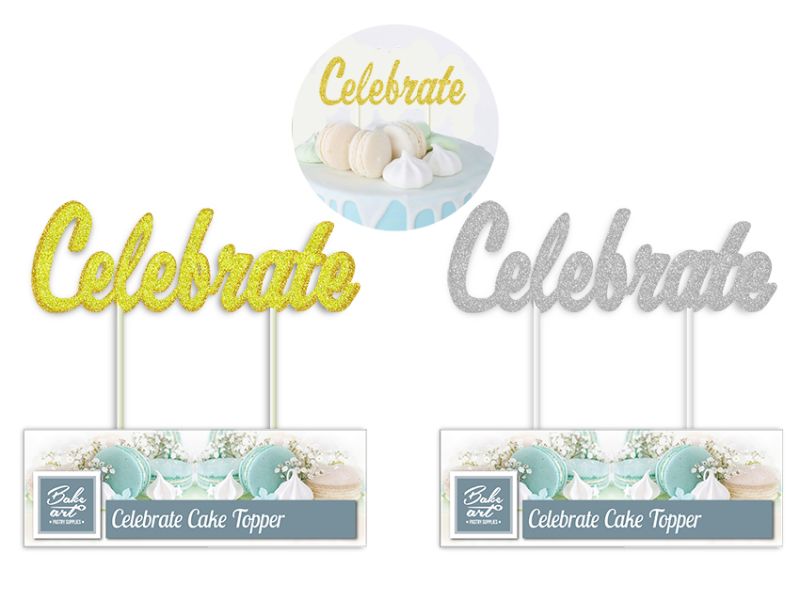 Celebration Cake Topper - Bake Art Gold Silver mixed 14cm (Set of 36 Asstd)