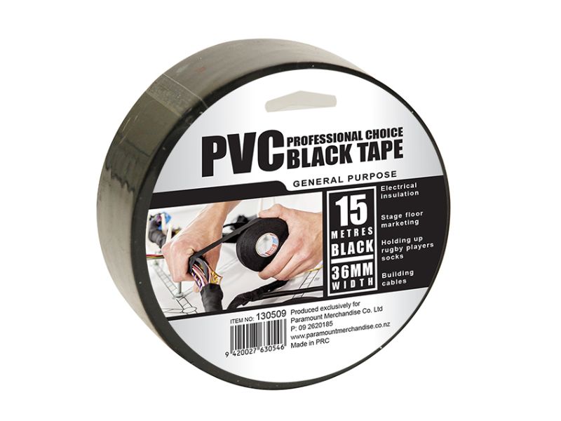 PVC Electrical Insulation Tape - Black 36mm x 15m (Set of 36)