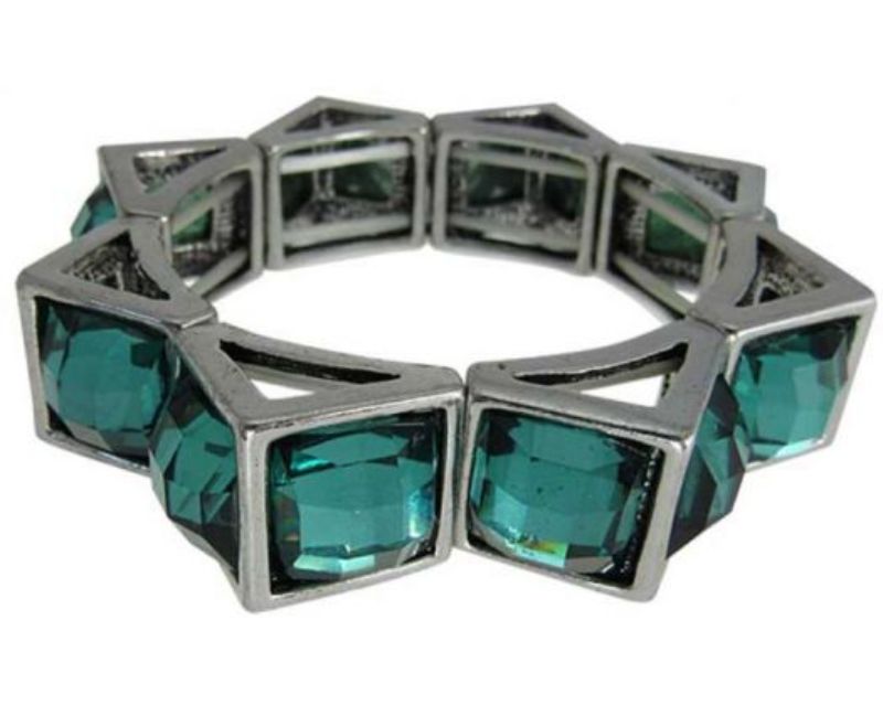 Elegant aqua green glass triangle bracelet with elastic design, perfect for casual or formal wear.