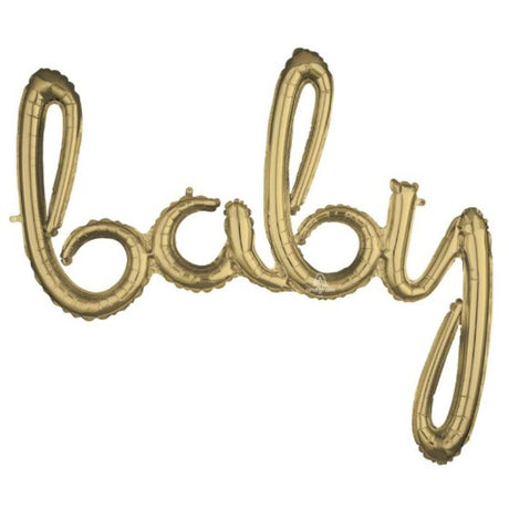 99cm x 83cm white gold foil balloon, self-sealing and designed for air fill only, ideal for baby celebrations.