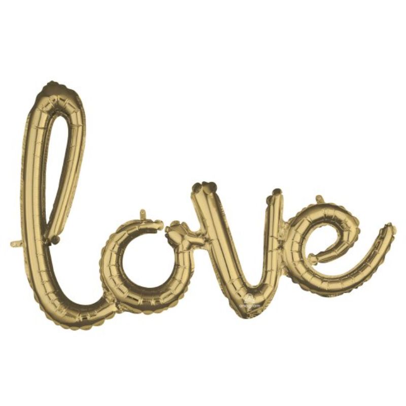 Elegant white gold silver foil balloon shaped like the word 'Love', perfect for weddings and romantic events.