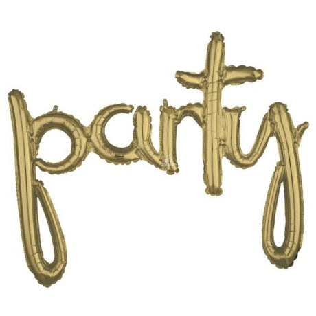 Luxurious CI: Script Phrase Party White Gold balloon, self-sealing and 99cm x 78cm, perfect for elegant celebrations.