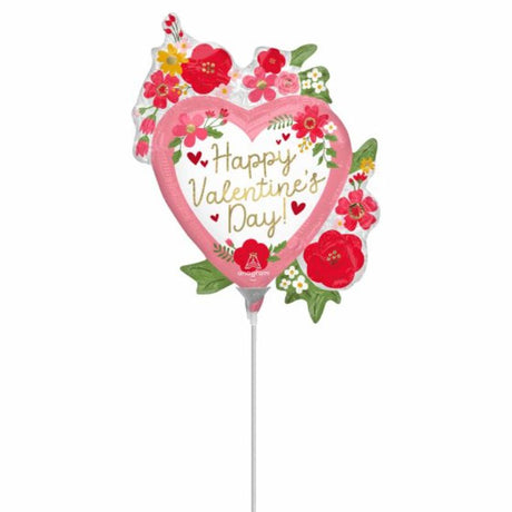 Mini floral foil balloon for Valentine's Day, perfect for romantic decor or as a charming gift.