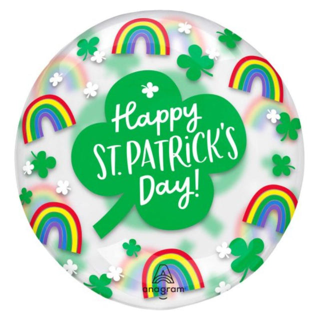 Bright rainbow and shamrock balloons for St. Patrick's Day celebrations, perfect for parties and festive decor.
