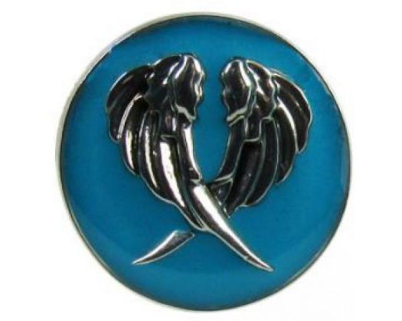 Teal snap accessory featuring vibrant angel wings design, perfect for unique fashion statements and everyday elegance.