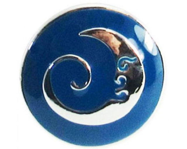 Stylish blue crescent moon snap, perfect for adding a celestial touch to any outfit, lightweight and versatile.