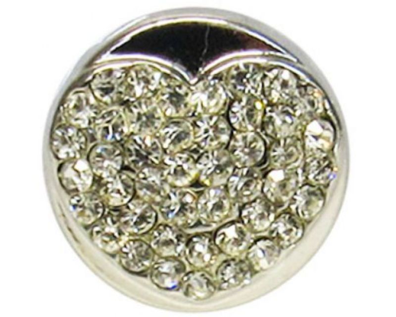 Heart-shaped snap with brilliant crystal detailing, perfect for elegant jewelry and creative styling.