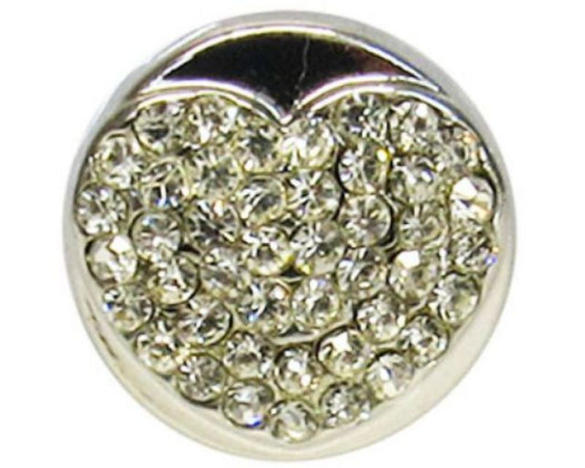 Heart-shaped snap with brilliant crystal detailing, perfect for elegant jewelry and creative styling.