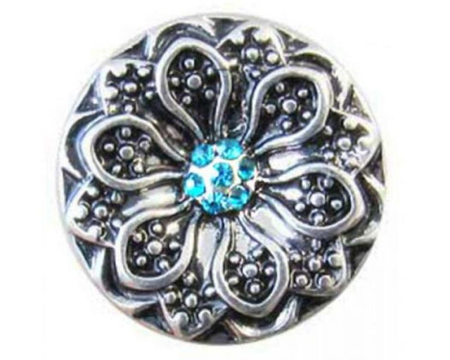 Teal snap button featuring intricate Celtic designs, 2cm round, perfect for stylish jewelry accessories.