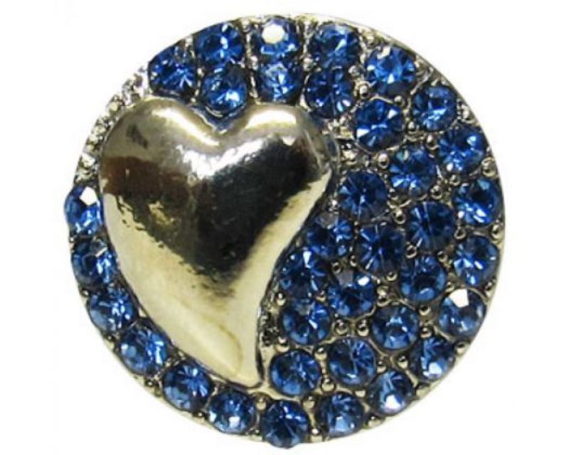 Blue diamante snap featuring a heart design, perfect for personalized jewelry and adding glamour to any outfit.