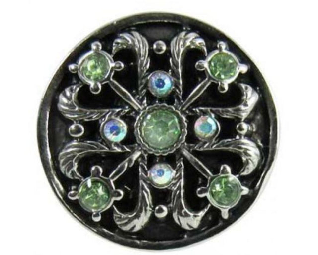 Celtic Diam Cross Green snap charm, 20mm, featuring intricate design for elegant, customizable jewelry styles.