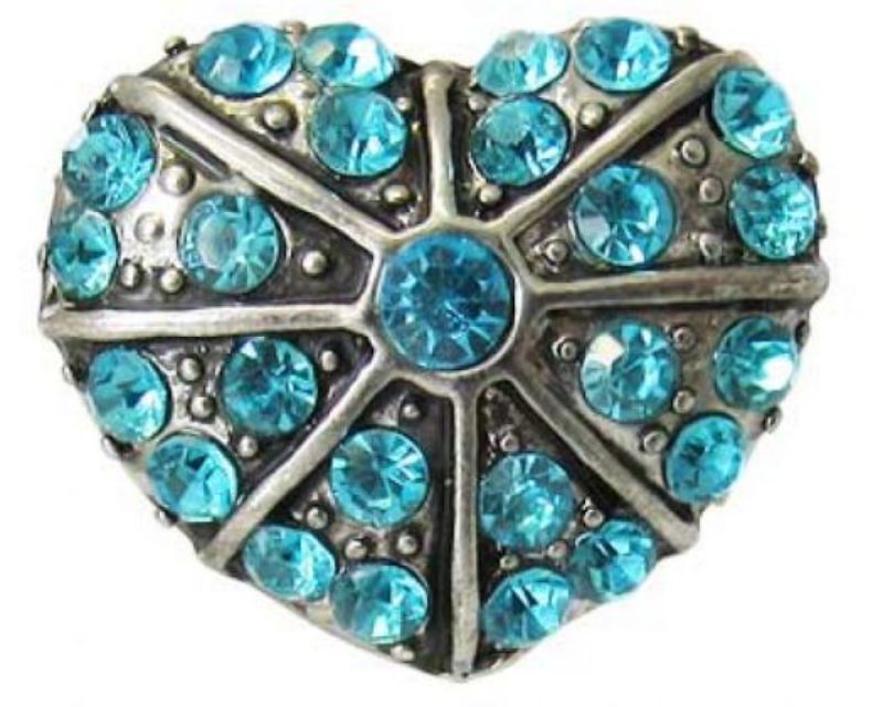 Elegant blue heart snap charm with dazzling design for stylish accessories and versatile outfit enhancement.