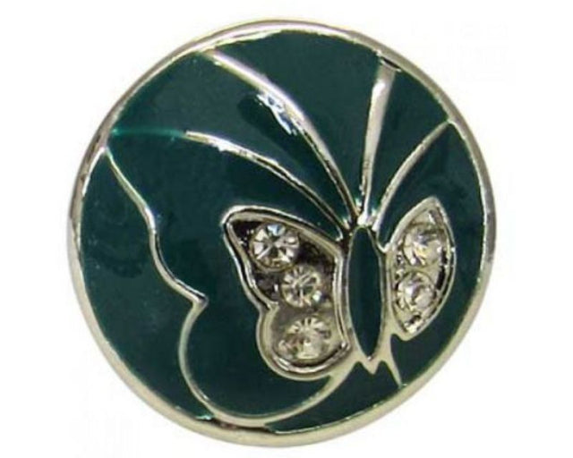 Teal butterfly charm with sparkling crystals, perfect for personalizing snap jewelry.