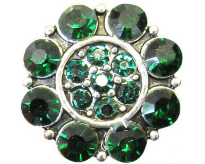 Vibrant green crystal flower snap accessory, perfect for personalizing jewelry and adding elegance to any outfit.