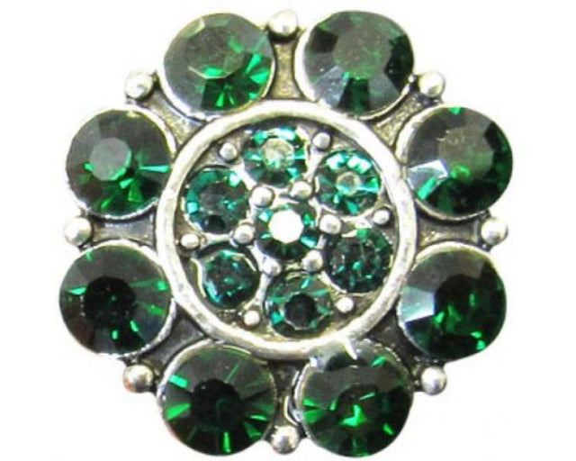 Vibrant green crystal flower snap accessory, perfect for personalizing jewelry and adding elegance to any outfit.