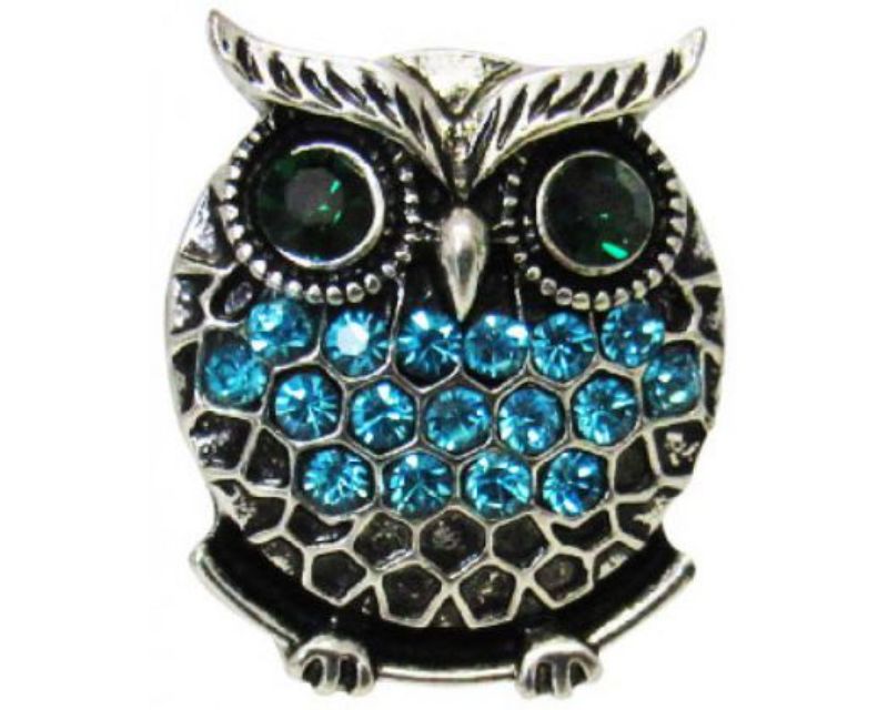 Elegant blue diamantes owl charm from Snaps REDFOX, perfect for adding sparkle to any outfit.