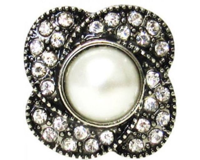 Elegant Snaps REDFOX - White Pearl Flower snap with iridescent petals for stylish accessory customization.