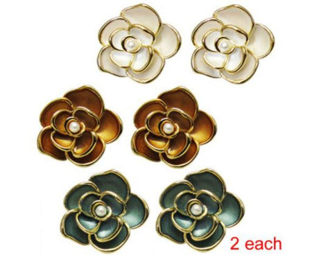 Set of 6 Jax Rose Pierced Earrings featuring faux pearls, versatile designs, and comfortable post backings.