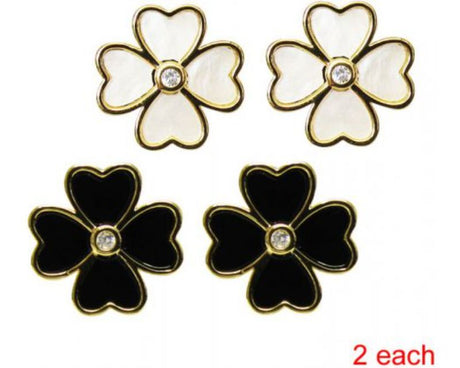 Set of four Jax Leaf Clover earrings with center diamante, symbolizing luck and elegance, perfect for any occasion.