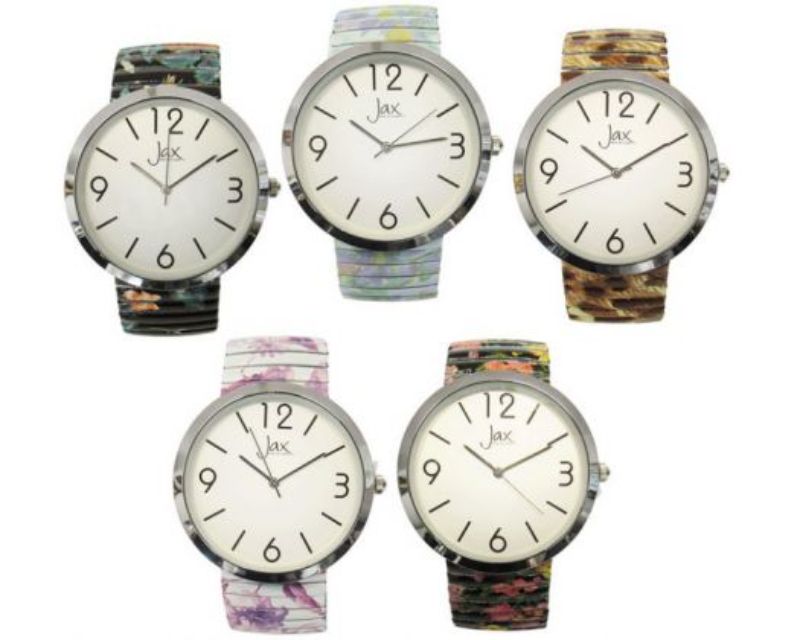 Set of five elegant Jax Expand x5 watches with expandable straps and large 40 mm cases for optimal style and visibility.