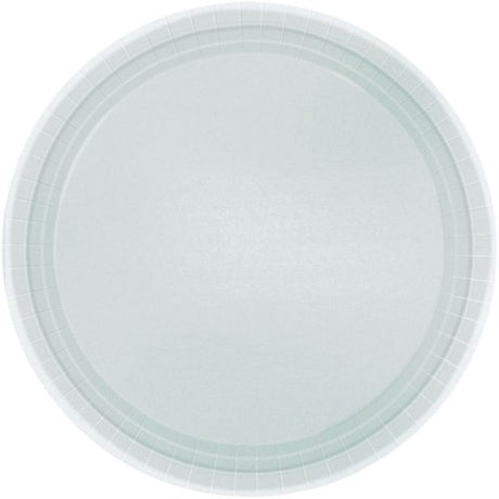 Elegant 17cm round silver paper plates, pack of 20, perfect for eco-friendly dining and stylish events.