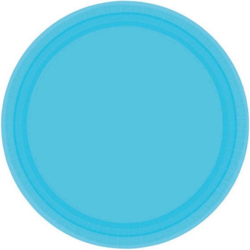 Vibrant Caribbean Blue paper plates, 23cm round, eco-friendly, FSC Mix Certified, pack of 20 for parties and picnics.