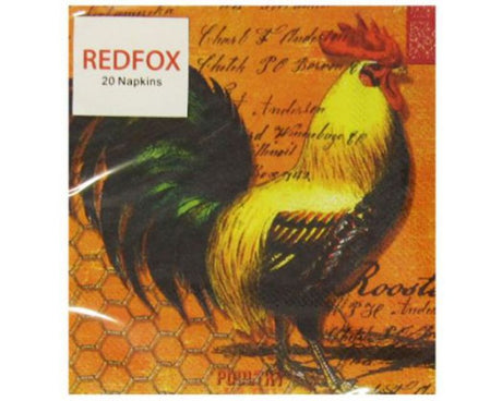 Colorful Rooster Cocktail Napkin, 3-ply, 25x25 cm, ideal for parties and casual gatherings, 20-pack for convenience.