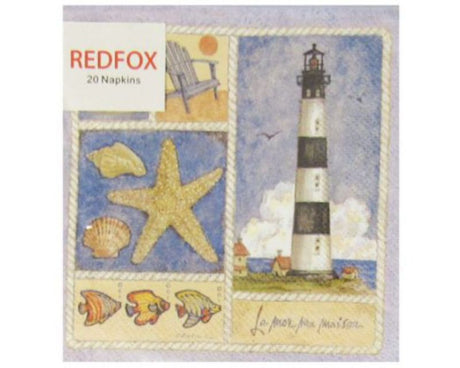 Charming Lighthouse Cocktail Napkin, 3-ply, 25x25 cm, ideal for stylish entertaining, packs of 20, sealed for freshness.