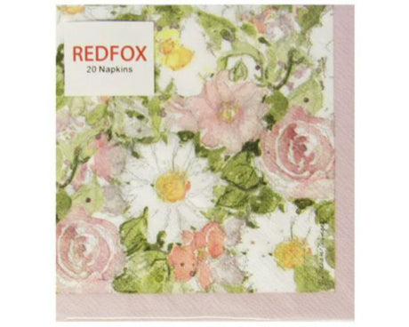Elegant floral cocktail napkins, 3-ply, 25 x 25 cm, ideal for parties and gatherings, packaged in sets of 20.