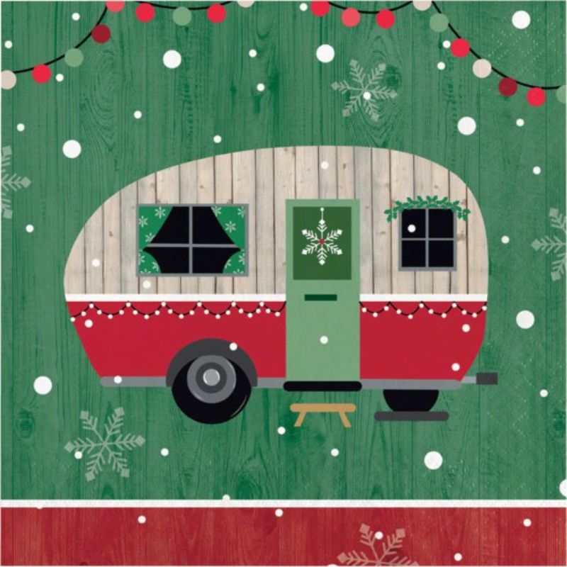 Pack of 16 whimsical Christmas Campers Lunch Napkins, perfect for festive gatherings and easy clean-up.