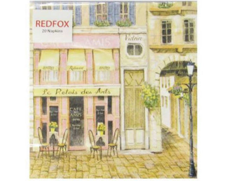 Elegant French Cafe Napkins, 3-ply disposable in packs of 20, perfect for stylish dining and entertaining.