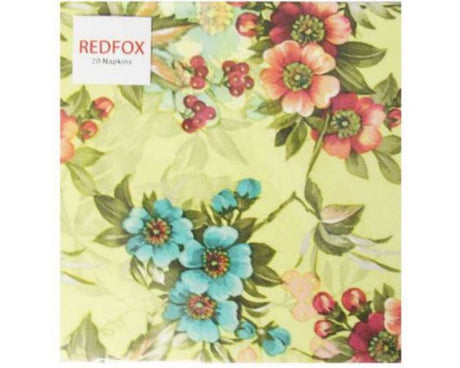 Elegant 3-ply napkin featuring vibrant flowers and berries, perfect for dining occasions and eco-friendly celebrations.