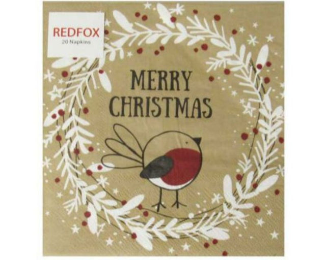 Elegant Robin Wreath Napkin, 3-ply, eco-friendly, pack of 20 for festive dining occasions.