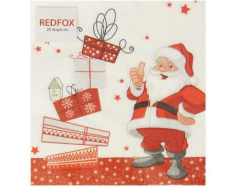 High quality 3-ply napkins featuring a cheerful Santa, sealed in cellophane, pack of 20.