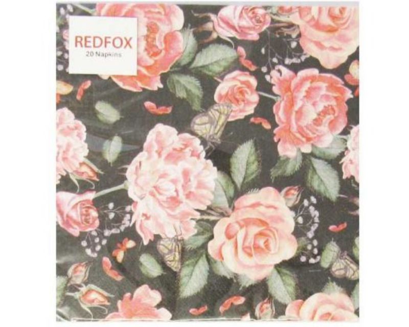 Elegant napkin featuring roses and butterflies, perfect for enhancing any dining occasion with vibrant, eco-friendly design.