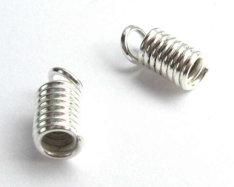 Findings - Connectors &Bails - 4x6mm Lthr Coil End 50pc Silv  - Set of 2