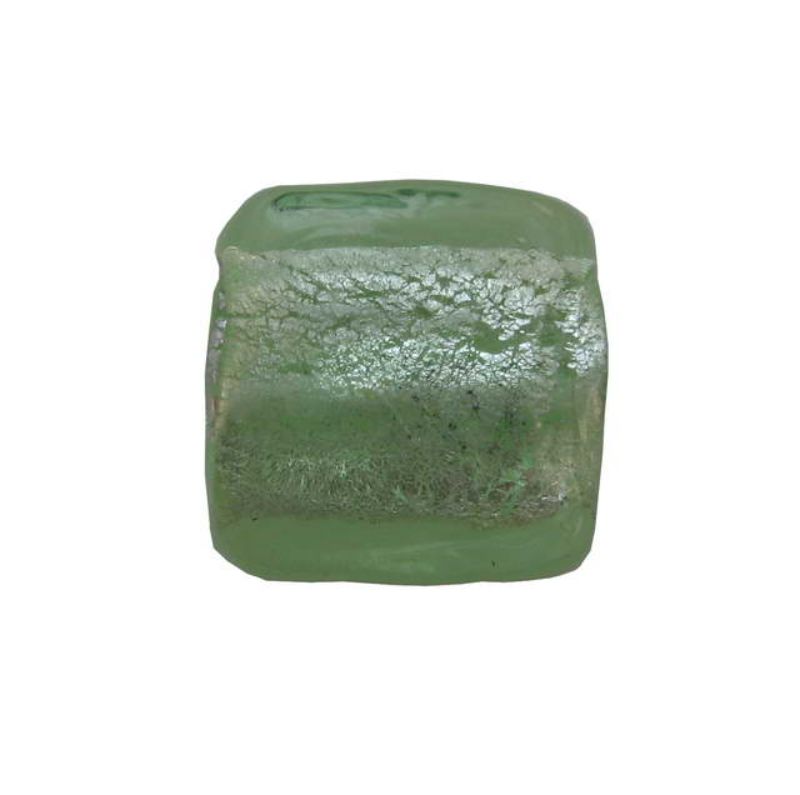 Beads - Glass Foil Beads - 12x12x7 Silver Foil Glass Bea  - Set of 2