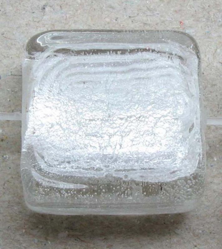 Beads - Glass Foil Beads - 12x12x7 Silver Foil Square 4be  - Set of 3