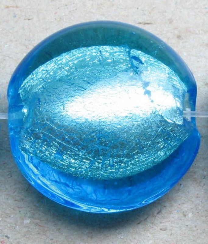 Beads - Glass Foil Beads - 19x20x11 Rd Flat Foil 2beads  - Set of 5  BLUE