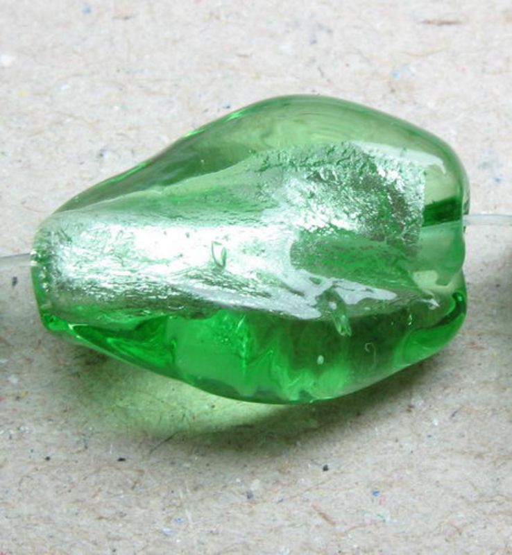 Beads - Glass Foil Beads - 14x13 Glass Foil Twist 4beads  - Set of 3  GREEN