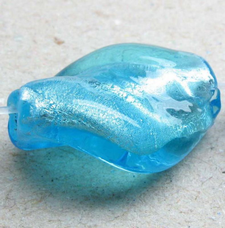 Beads - Glass Foil Beads - 14x13 Gl Foil Twist 25pcs BLUE - Set of 2